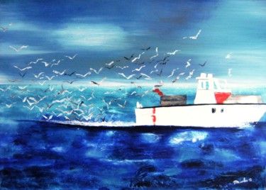 Painting titled "retour-a-arcachon" by Dominique Missler, Original Artwork, Acrylic Mounted on Wood Stretcher frame