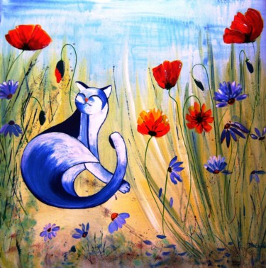 Painting titled "chat-me-gratte" by Dominique Missler, Original Artwork, Acrylic Mounted on Wood Stretcher frame