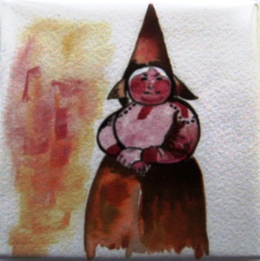 Painting titled "dame gnome" by Dominique Missler, Original Artwork, Watercolor Mounted on Wood Stretcher frame