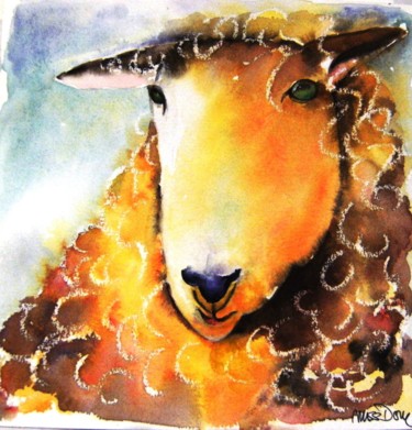 Painting titled "joli mouton" by Dominique Missler, Original Artwork, Watercolor