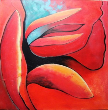 Painting titled "formes rouges" by Dominique Missler, Original Artwork, Acrylic Mounted on Wood Stretcher frame