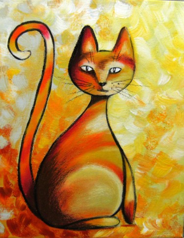 Painting titled "chat potiche" by Dominique Missler, Original Artwork, Acrylic Mounted on Wood Stretcher frame