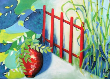 Pintura intitulada "le portail rouge" por Dominique Missler, Obras de arte originais, Acrílico Montado em Armação em madeira