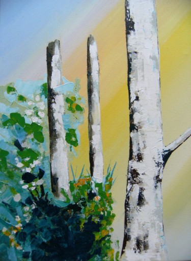 Painting titled "arbres coupés" by Dominique Missler, Original Artwork, Acrylic Mounted on Wood Stretcher frame