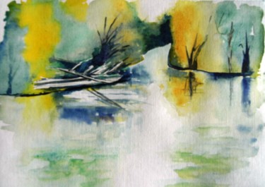 Painting titled "l'Aube sauvage" by Dominique Missler, Original Artwork, Watercolor