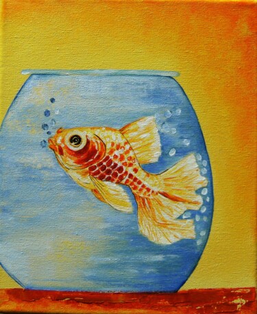 Painting titled "poisson dans le boc…" by Dominique Missler, Original Artwork, Acrylic Mounted on Wood Stretcher frame