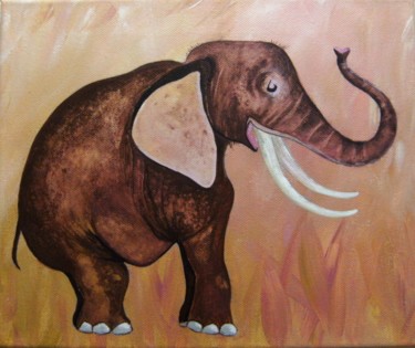 Painting titled "l'éléphant rose" by Dominique Missler, Original Artwork, Acrylic Mounted on Wood Stretcher frame
