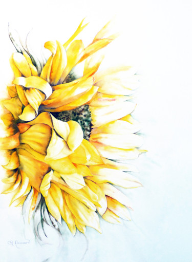 Painting titled "tournesol" by Dominique Ramaud, Original Artwork, Watercolor
