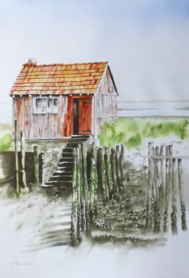 Painting titled "la cabane" by Dominique Ramaud, Original Artwork, Watercolor