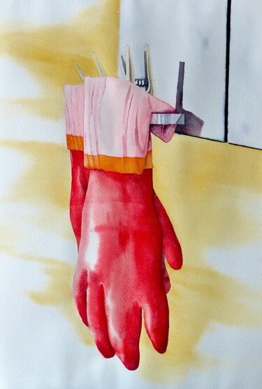 Peinture intitulée "les gants" par Dominique Ramaud, Œuvre d'art originale, Aquarelle