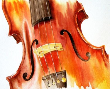 Painting titled "le violon" by Dominique Ramaud, Original Artwork, Watercolor