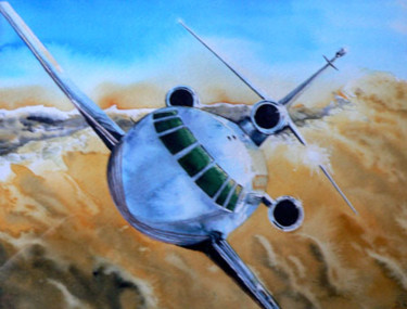 Painting titled "falcon 900" by Dominique Ramaud, Original Artwork, Watercolor