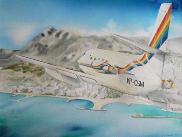 Painting titled "jet star" by Dominique Ramaud, Original Artwork, Watercolor