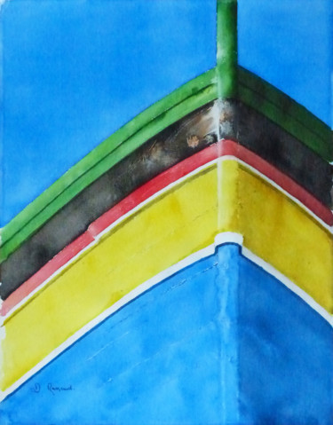 Painting titled "barque portugaise" by Dominique Ramaud, Original Artwork, Watercolor