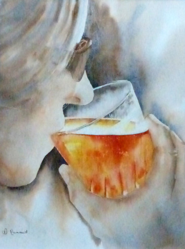 Pintura intitulada "verre de bière" por Dominique Ramaud, Obras de arte originais, Aquarela