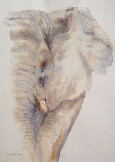 Pittura intitolato "l'éléphant" da Dominique Ramaud, Opera d'arte originale, Acquarello