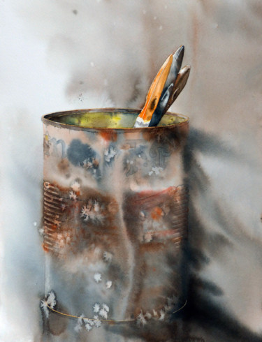 Peinture intitulée "pot de peinture" par Dominique Ramaud, Œuvre d'art originale, Aquarelle