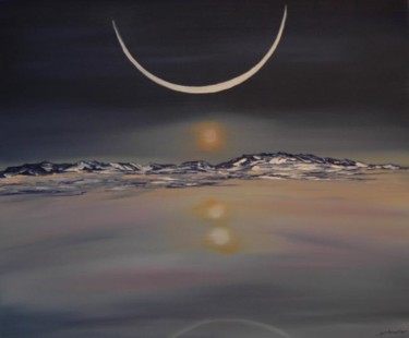 Peinture intitulée "Soleil de minuit" par Dominique Thivollier, Œuvre d'art originale