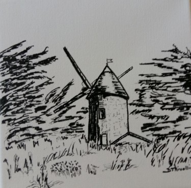 Dessin intitulée "moulin-2.jpg" par Dominique Thivollier, Œuvre d'art originale, Encre