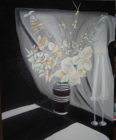 Painting titled "bougies" by Dominique Van De Velde, Original Artwork, Oil