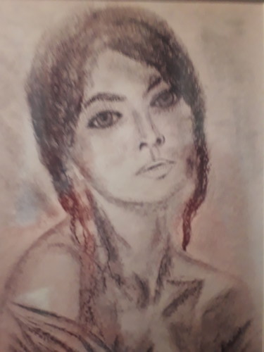 Drawing titled "Mélancolie" by Domino, Original Artwork, Charcoal