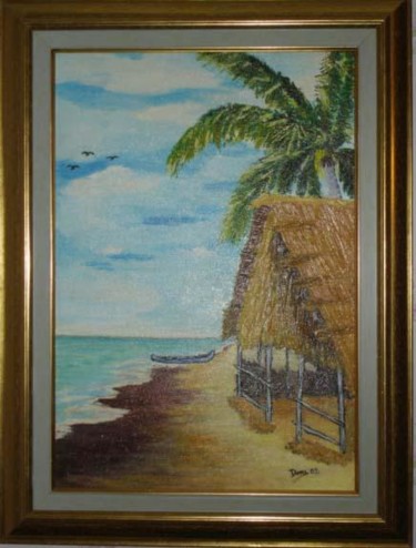 Peinture intitulée "carbet de guyanne" par Domino, Œuvre d'art originale, Huile