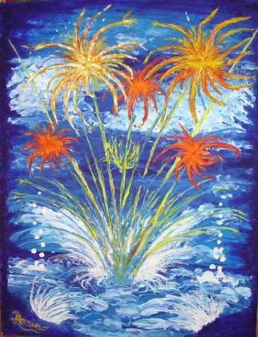 Peinture intitulée "hommage a la mer" par Domino, Œuvre d'art originale, Huile