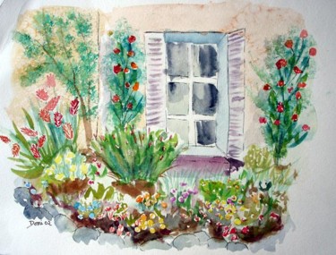 Peinture intitulée "mon jardin" par Domino, Œuvre d'art originale, Huile