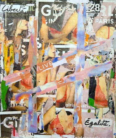 Collages titled "Égalise-Liberté" by Dominique Kerkhove (DomKcollage), Original Artwork, Collages Mounted on Wood Stretcher…