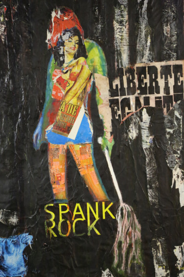 Collagen mit dem Titel "Spank Rock" von Dominique Kerkhove (DomKcollage), Original-Kunstwerk, Collagen Auf Keilrahmen aus Ho…