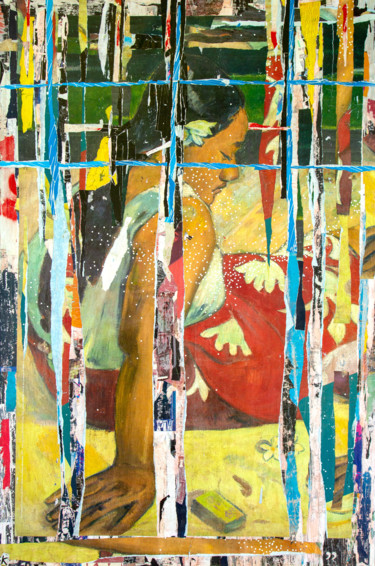 Collages titled "Emois" by Dominique Kerkhove (DomKcollage), Original Artwork, Collages Mounted on Wood Stretcher frame
