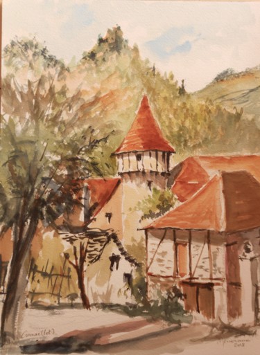 Aquarelle Pigeonnier de Cornac dans le lot Peinture intitulée "Aquarelle Pigeonnie…" par Jean Dominique Monneraux, Œuvre d'art originale, Aquarelle