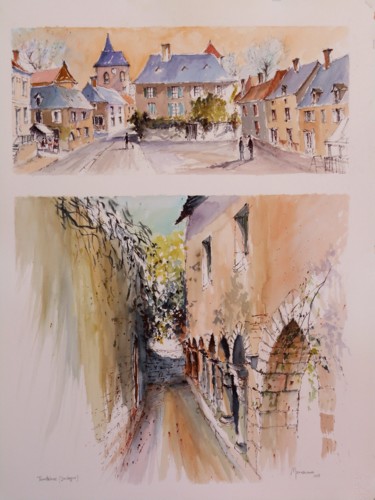 Le village de Tourtoirac, diptyque aquarelle Peinture intitulée "Le village de Tourt…" par Jean Dominique Monneraux, Œuvre d'art originale, Aquarelle
