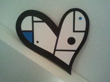Escultura intitulada "heart in blue I" por Patrícia Azoni, Obras de arte originais, Madeira