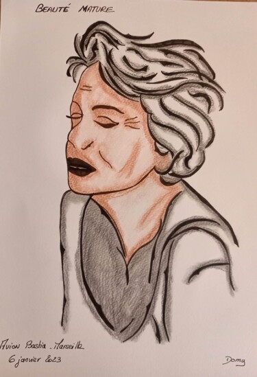 Drawing titled "Beauté mature" by Domy Martinaud, Original Artwork, Charcoal