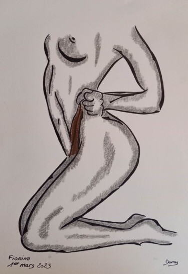 Drawing titled "Courbes sensuelles" by Domy Martinaud, Original Artwork, Charcoal