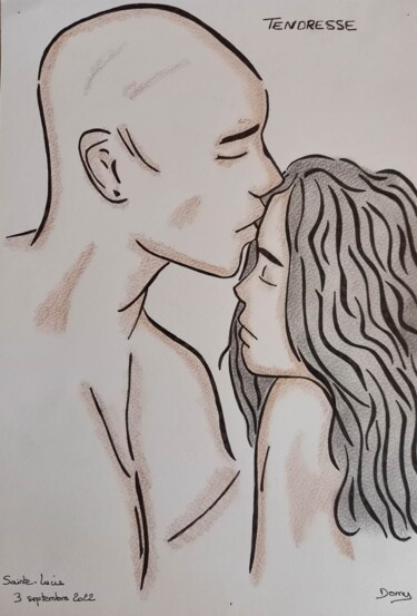 Drawing titled "Tendresse" by Domy Martinaud, Original Artwork, Charcoal