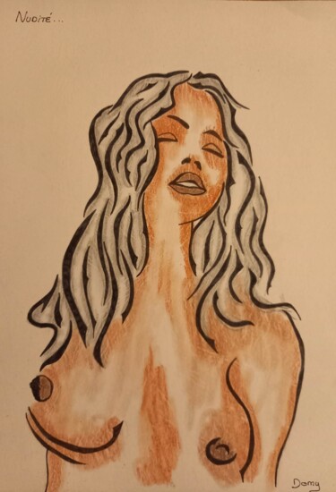 Disegno intitolato "Nudité..." da Domy Martinaud, Opera d'arte originale, Carbone