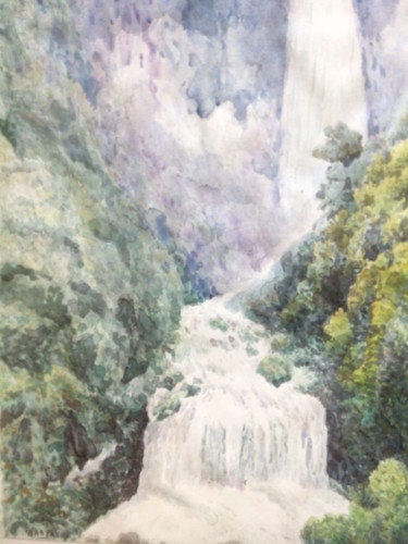 Painting titled "Cascata" by Don Barzaghi, Original Artwork, Watercolor