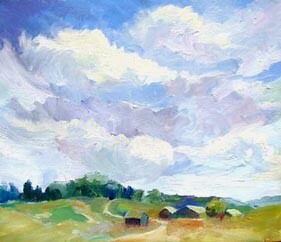 Painting titled "Summer Clouds" by Don Bourret, Original Artwork, Oil