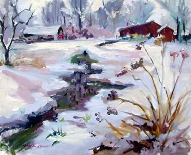 Painting titled "Backyard Stream" by Don Bourret, Original Artwork, Oil