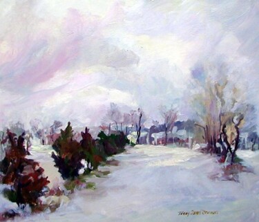 Painting titled "Backyard Snow" by Don Bourret, Original Artwork, Oil