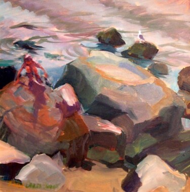 Painting titled "On The Rocks I" by Don Bourret, Original Artwork, Oil