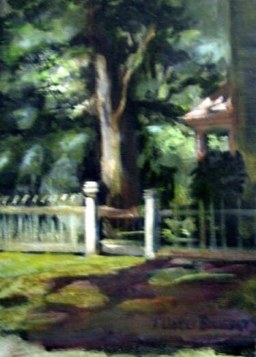 Painting titled "Gate on Green" by Don Bourret, Original Artwork, Oil