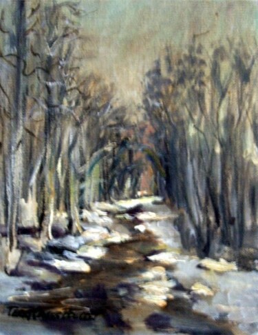 Painting titled "Into The Woods I" by Don Bourret, Original Artwork, Oil