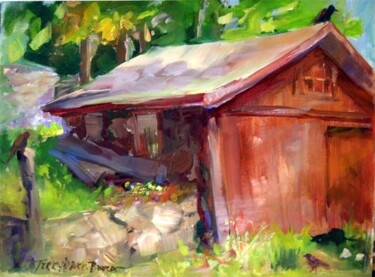 Painting titled "Barn On Sand Hill" by Don Bourret, Original Artwork, Oil