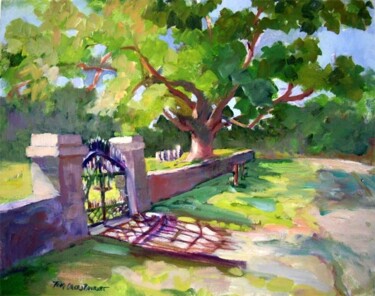Painting titled "Haddam Cemetery Gate" by Don Bourret, Original Artwork, Oil