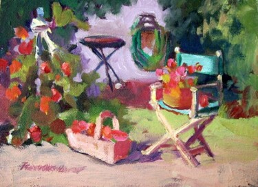 Painting titled "Director's Chair In…" by Don Bourret, Original Artwork, Oil