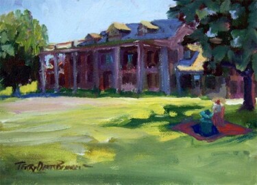Painting titled "Manor Lawn" by Don Bourret, Original Artwork, Oil