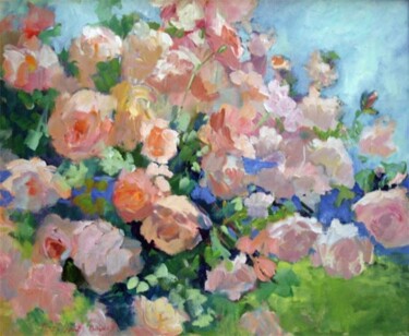 Painting titled "New Dawn Roses" by Don Bourret, Original Artwork, Oil